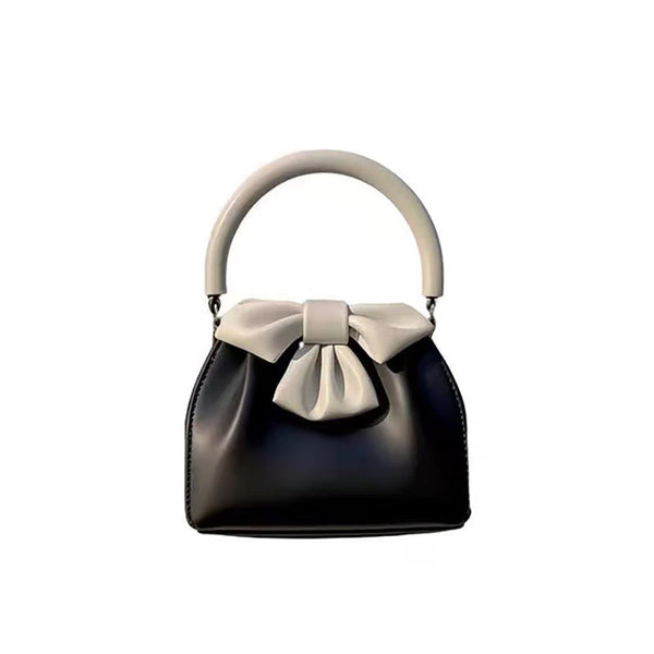 Elosung Black White Elegant Women's Two Tone Bowknot Bucket Handbag Stylish Lightweight Women's Bags & Handbags