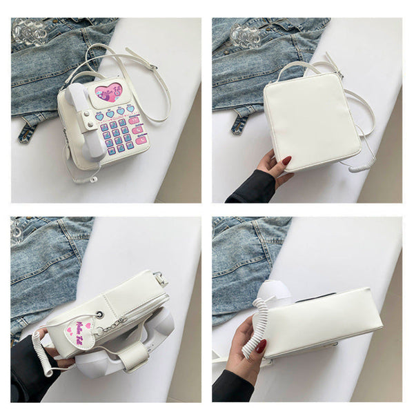 Elosung White Sweet Girl Creative Crossbody Bag With Telephone Design Pu Material Lightweight And Unique Women's Bags & Handbags