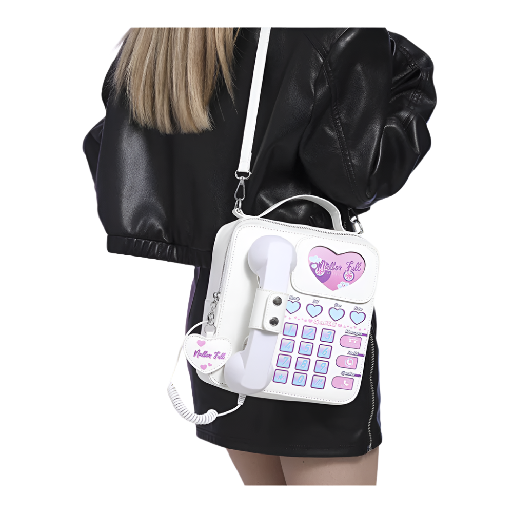 Elosung White Sweet Girl Creative Crossbody Bag With Telephone Design Pu Material Lightweight And Unique Women's Bags & Handbags
