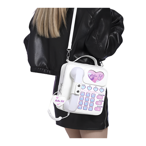 Elosung White Sweet Girl Creative Crossbody Bag With Telephone Design Pu Material Lightweight And Unique Women's Bags & Handbags