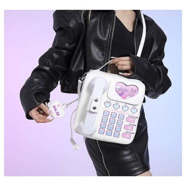 Elosung White Sweet Girl Creative Crossbody Bag With Telephone Design Pu Material Lightweight And Unique Women's Bags & Handbags