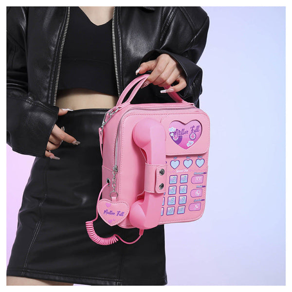 Elosung Pink Sweet Girl Creative Crossbody Bag With Telephone Design Pu Material Lightweight And Unique Women's Bags & Handbags