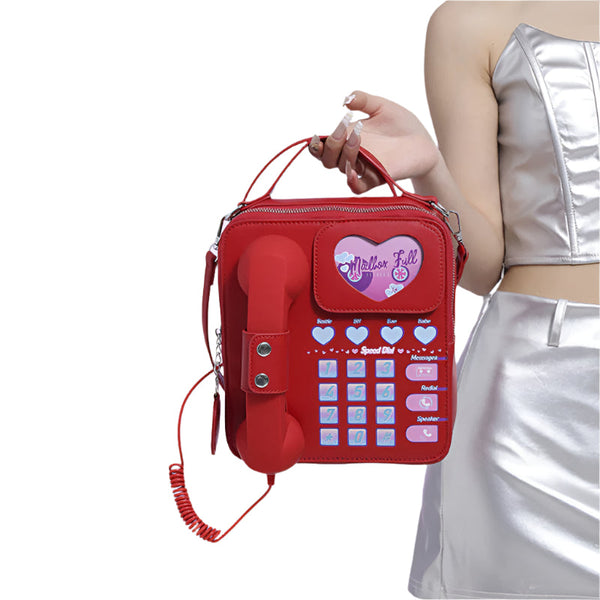 Elosung Red Sweet Girl Creative Crossbody Bag With Telephone Design Pu Material Lightweight And Unique Women's Bags & Handbags