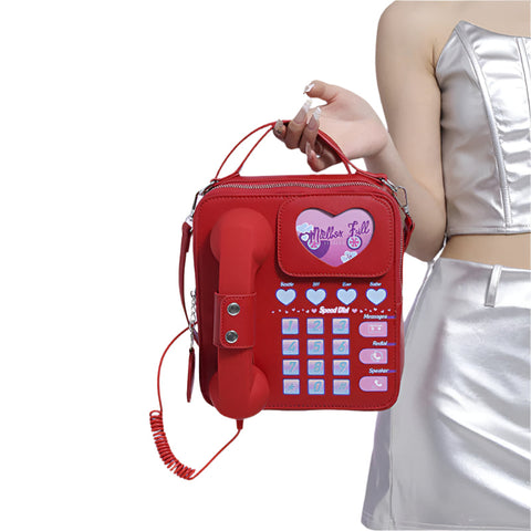 Elosung Red Sweet Girl Creative Crossbody Bag With Telephone Design Pu Material Lightweight And Unique Women's Bags & Handbags