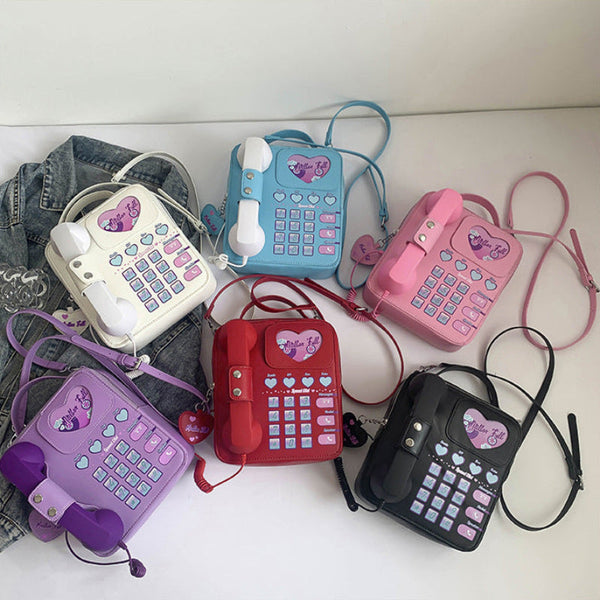 Elosung Red Sweet Girl Creative Crossbody Bag With Telephone Design Pu Material Lightweight And Unique Women's Bags & Handbags