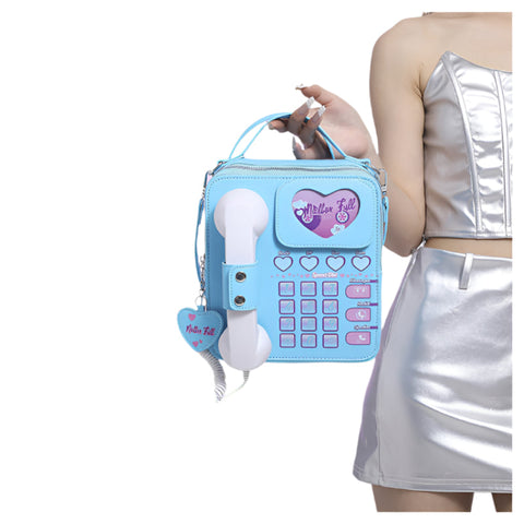 Elosung Blue Sweet Girl Creative Crossbody Bag With Telephone Design Pu Material Lightweight And Unique Women's Bags & Handbags