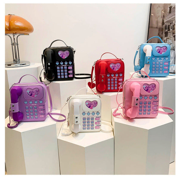 Elosung Blue Sweet Girl Creative Crossbody Bag With Telephone Design Pu Material Lightweight And Unique Women's Bags & Handbags