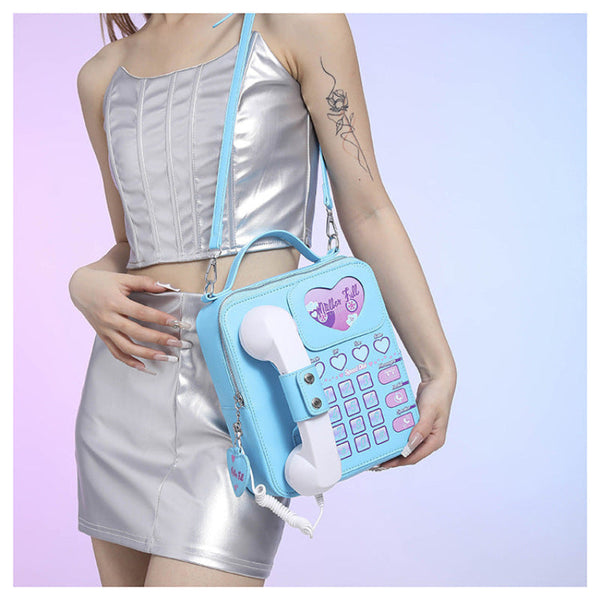 Elosung Blue Sweet Girl Creative Crossbody Bag With Telephone Design Pu Material Lightweight And Unique Women's Bags & Handbags