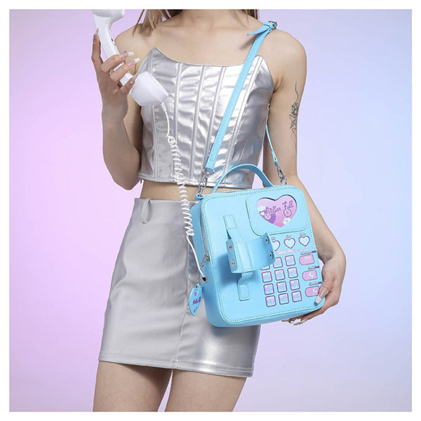 Elosung Blue Sweet Girl Creative Crossbody Bag With Telephone Design Pu Material Lightweight And Unique Women's Bags & Handbags