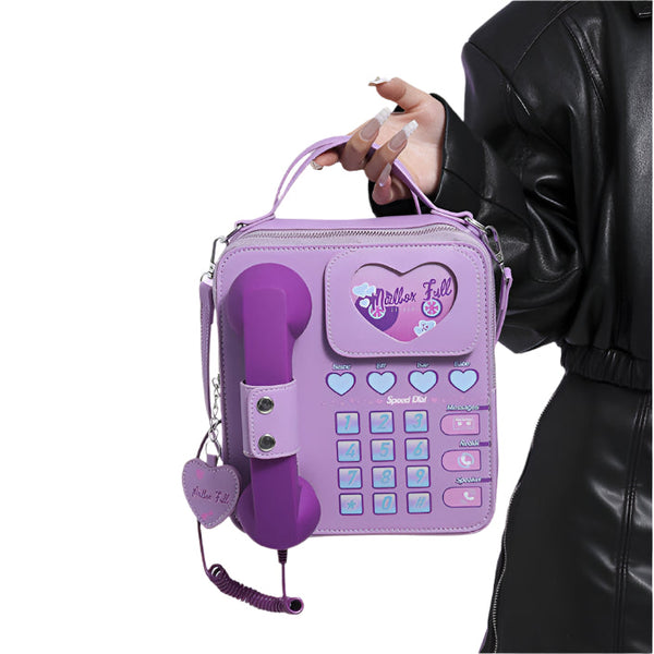 Elosung Purple Sweet Girl Creative Crossbody Bag With Telephone Design Material Lightweight And Unique Women's Bags & Handbags