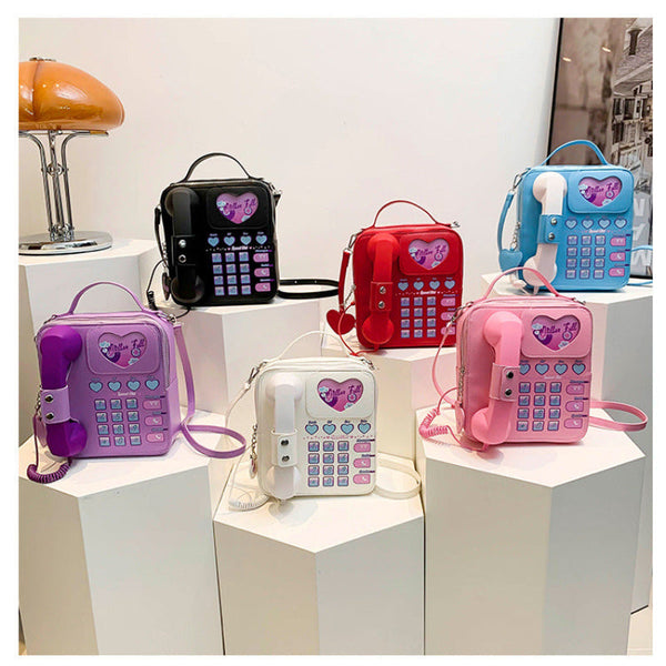 Elosung Purple Sweet Girl Creative Crossbody Bag With Telephone Design Material Lightweight And Unique Women's Bags & Handbags