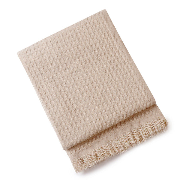 Elosung 130X230cm Khaki Nordic Knitted Throw Blanket With Tassels And Waffle Weave Throws & Afghans