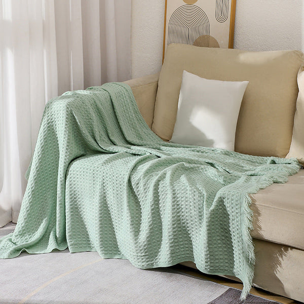 Elosung 130X230cm Cyan Nordic Knitted Throw Blanket With Tassels And Waffle Weave Throws & Afghans