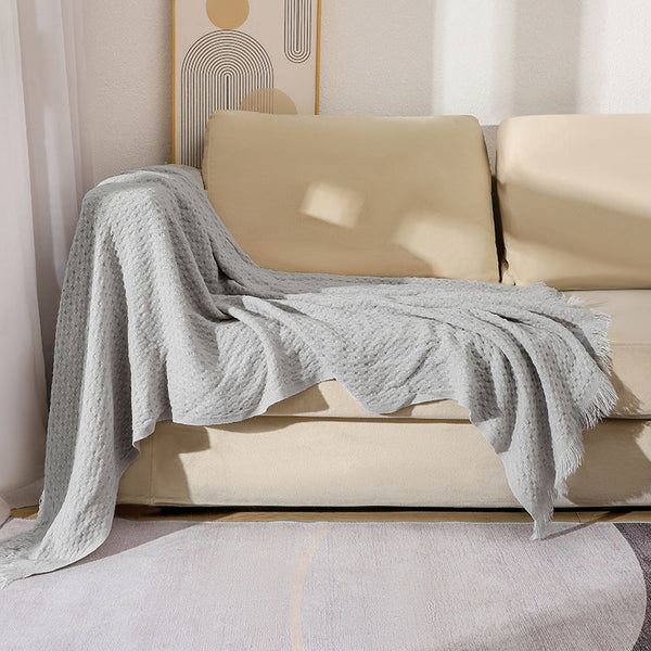 Elosung 130X230cm Grey Nordic Knitted Throw Blanket With Tassels And Waffle Weave Throws & Afghans