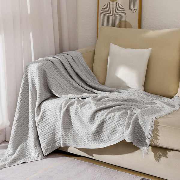 Elosung 130X230cm Grey Nordic Knitted Throw Blanket With Tassels And Waffle Weave Throws & Afghans