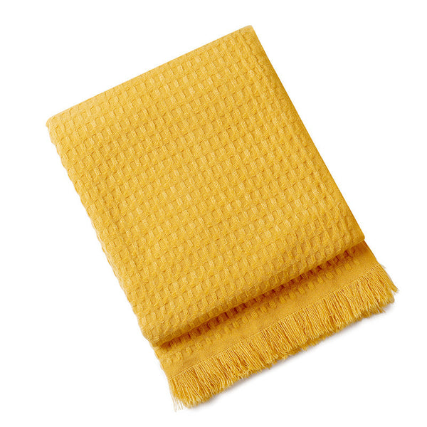 Elosung 130X230cm Bright Yellow Nordic Knitted Throw Blanket With Tassels And Waffle Weave Throws & Afghans
