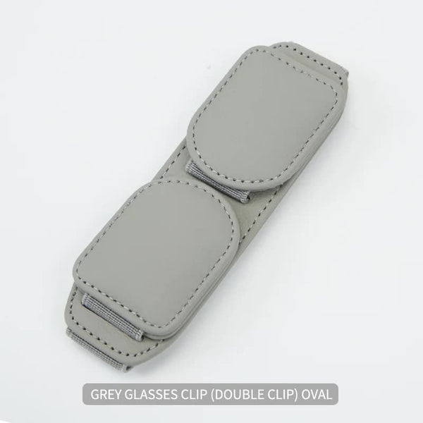 Elosung 2 Pcs Grey Magnetic Leather Car Sunglasses Clip Dual Use Multifunctional Card Holder Premium Cowhide Other Car Interior