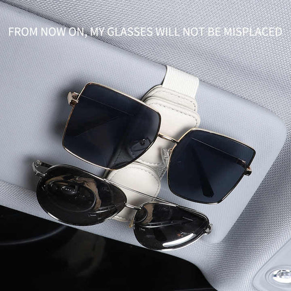 Elosung 2 Pcs Grey Magnetic Leather Car Sunglasses Clip Dual Use Multifunctional Card Holder Premium Cowhide Other Car Interior