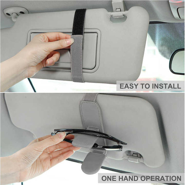 Elosung 2 Pcs Grey Magnetic Leather Car Sunglasses Clip Dual Use Multifunctional Card Holder Premium Cowhide Other Car Interior
