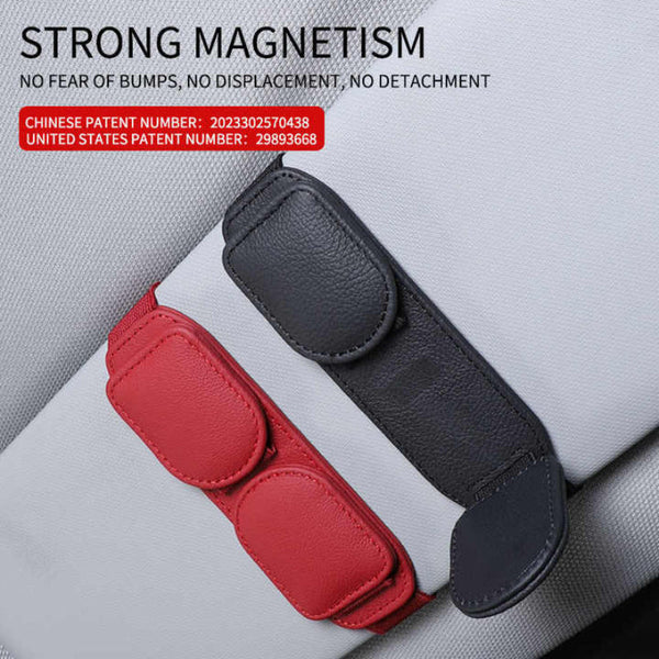 Elosung 2 Pcs Off White Magnetic Leather Car Sunglasses Clip Dual Use Multifunctional Card Holder Premium Cowhide Other Car Interior