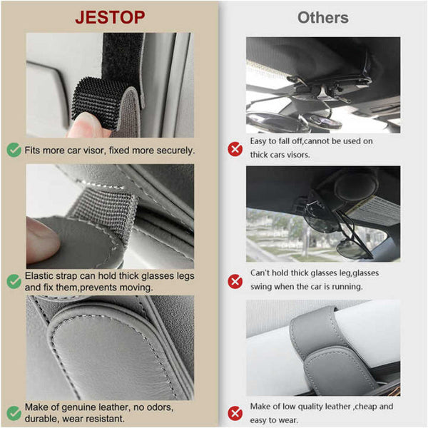 Elosung 2 Pcs Off White Magnetic Leather Car Sunglasses Clip Dual Use Multifunctional Card Holder Premium Cowhide Other Car Interior