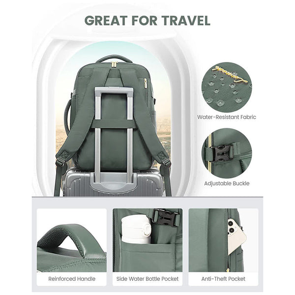 Elosung Black 40L Large Capacity Travel Business Backpack With Expandable Compartments Including 2 Toiletry Shoe Durable Oxford Fabric Bags