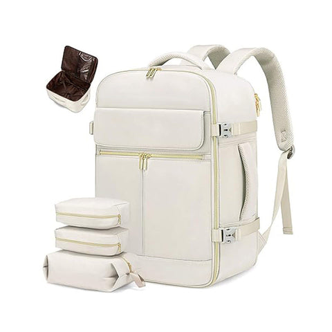 Elosung Off White 40L Large Capacity Travel Business Backpack With Expandable Compartments Including 2 Toiletry Bags And Shoe Durable Oxford Fabric Ba