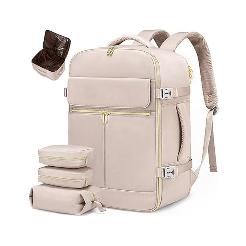 Light Pink 40L Large Capacity Travel Business Backpack With Expandable Compartments Including 2 Toiletry Bags And Shoe Durable Oxford Fabric Backpacks