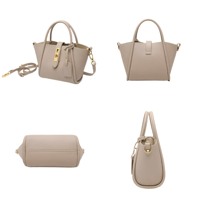 Elosung Beige Genuine Leather Women's Handbag Stylish Bucket Bag With Top Handle And Crossbody Strap Women's Bags & Handbags
