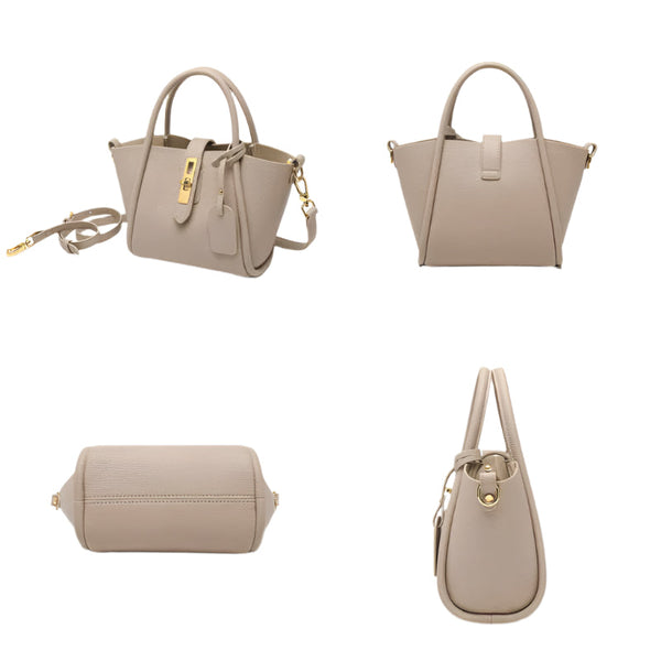 Elosung Beige Genuine Leather Women's Handbag Stylish Bucket Bag With Top Handle And Crossbody Strap Women's Bags & Handbags