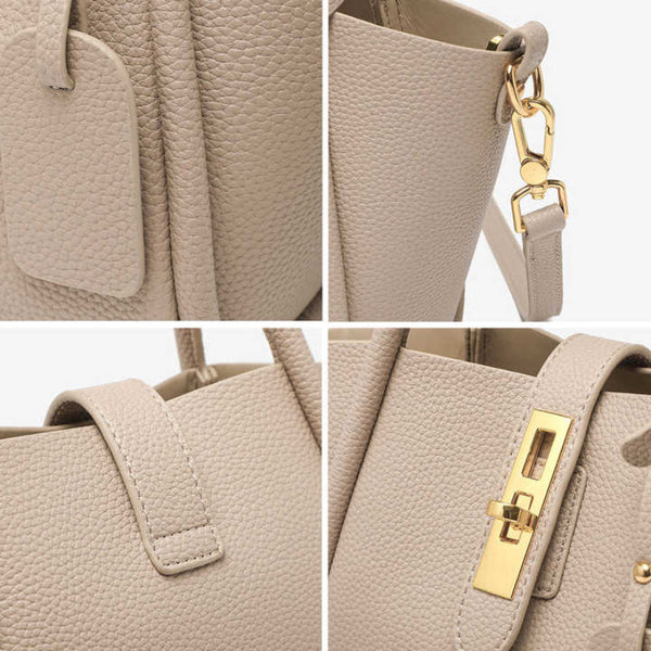 Elosung Beige Genuine Leather Women's Handbag Stylish Bucket Bag With Top Handle And Crossbody Strap Women's Bags & Handbags