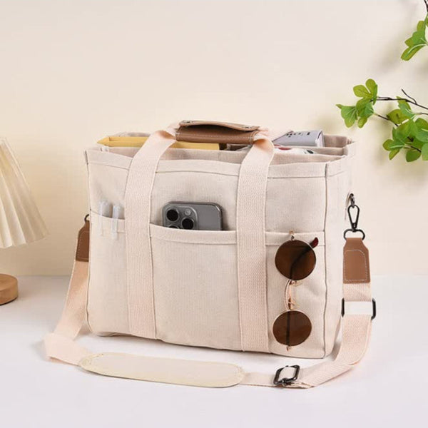 Elosung White Large Capacity Multi Compartment Tote Bag Stylish And Versatile For Women Ideal Organizing Essentials As Mommy Bag(Photography Props Not