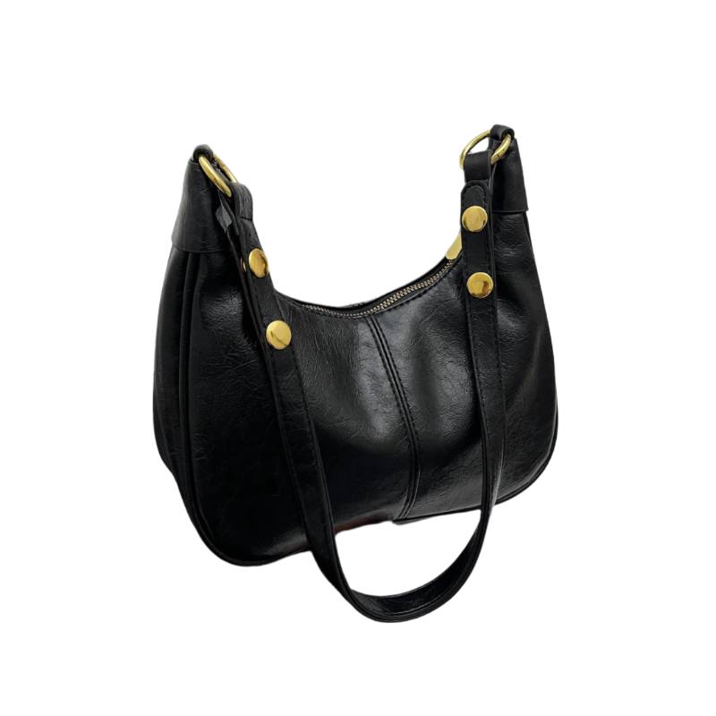 Black Pu Leather Shoulder Bag Women's Simple And Stylish Tote Women's Bags & Handbags