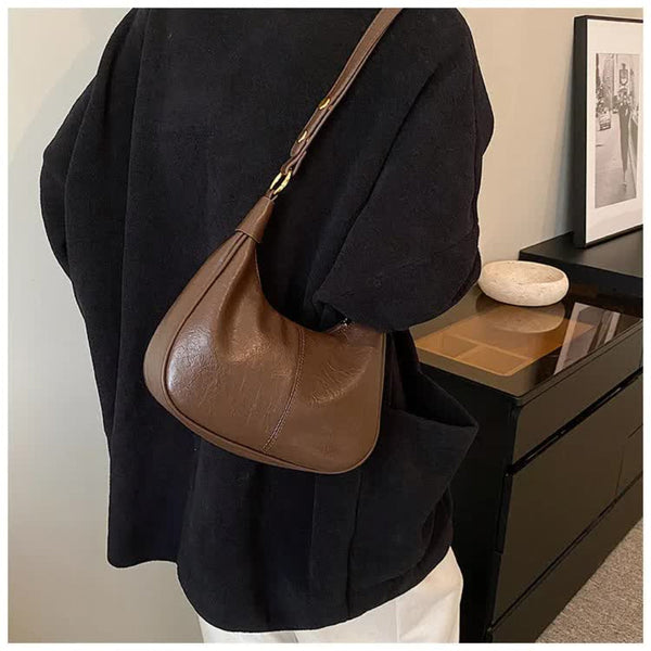 Elosung Brown Pu Leather Shoulder Bag Handbag For Women Women's Bags & Handbags
