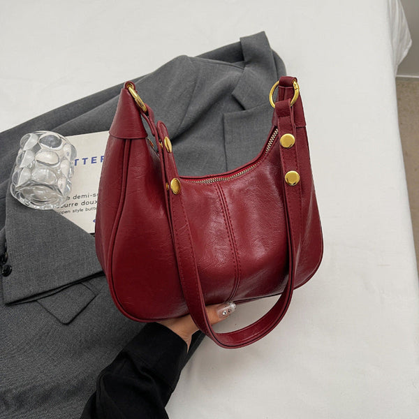 Elosung Red Pu Leather Shoulder Bag Women's Simple And Stylish Tote For Commuting Casual Use Women's Bags & Handbags