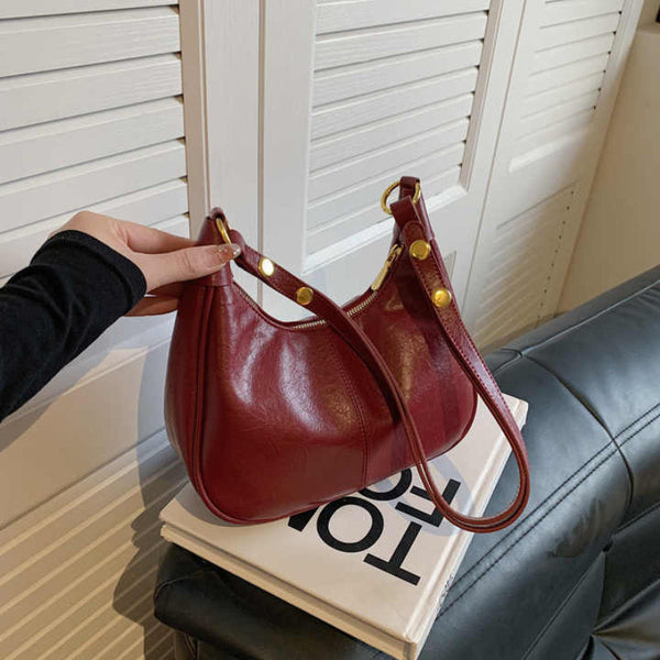 Elosung Red Pu Leather Shoulder Bag Women's Simple And Stylish Tote For Commuting Casual Use Women's Bags & Handbags