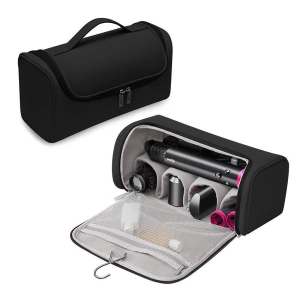 Black Pu Storage Bag For Hair Curlers Dryers And Styling Tools(Hair Etc. Are Shooting Props Not Included The Product) Storage Bags