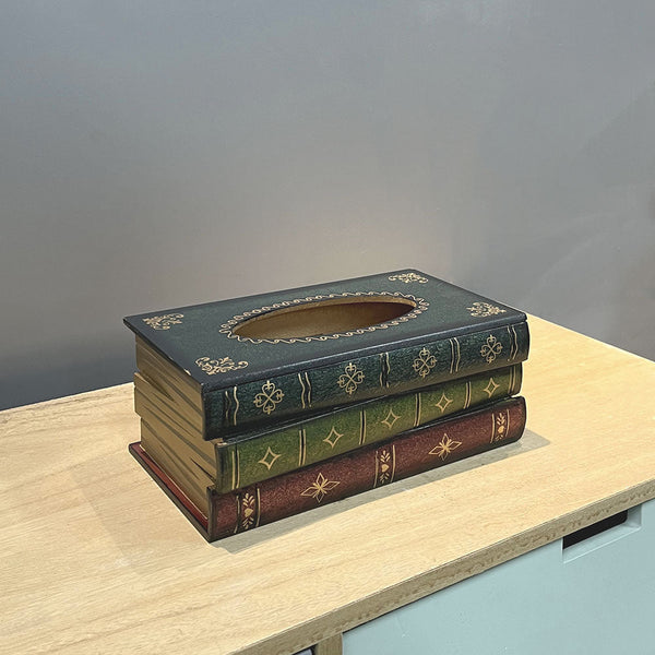 1 Piece Dark Blue Vintage Wooden Tissue Box Creative Book Shaped Holder For Home And Restaurant Tissue Box Covers