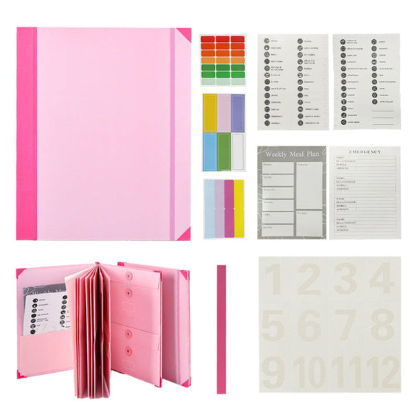 Pink Accordion File Binder With 12 Envelopes Durable Document Organiser Filing Boxes