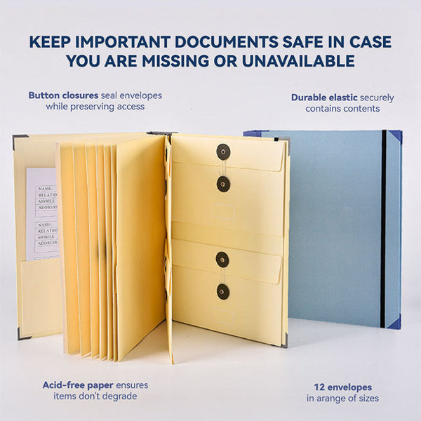 Yellow Accordion File Binder With 12 Envelopes Durable Document Organiser Id & Document Holders