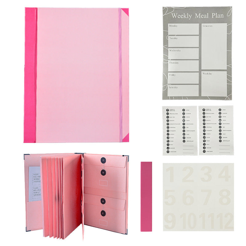 Elosung Thick Version Pink Accordion File Binder With 12 Envelopes Durable Document Organiser Personal Organisers