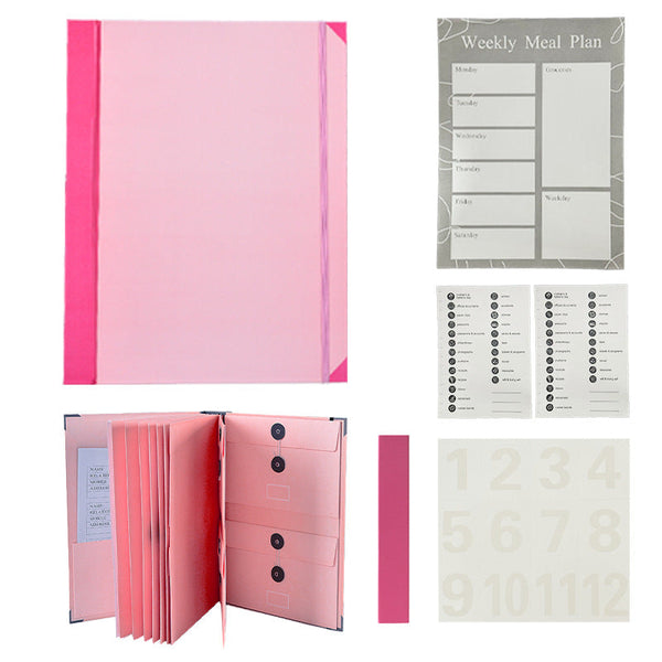 Elosung Thick Version Pink Accordion File Binder With 12 Envelopes Durable Document Organiser Personal Organisers