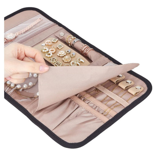 Veile Studios Elosung Pink Travel Jewelry Organizer Roll Foldable Storage Pouch For Earrings Rings And Necklaces(Jewellery Is Shooting Prop Not Includ