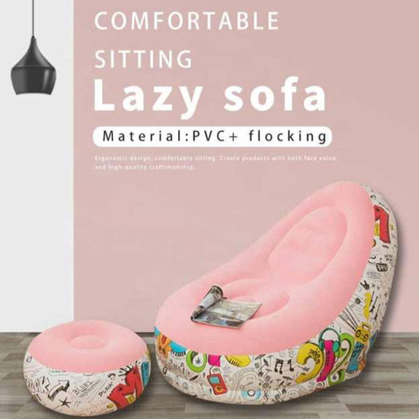 Elosung Pink Graffiti Portable Inflatable Sofa Chair With Waterproof Flocked Lazy For Camping And Home Use Sofas Armchairs & Couches