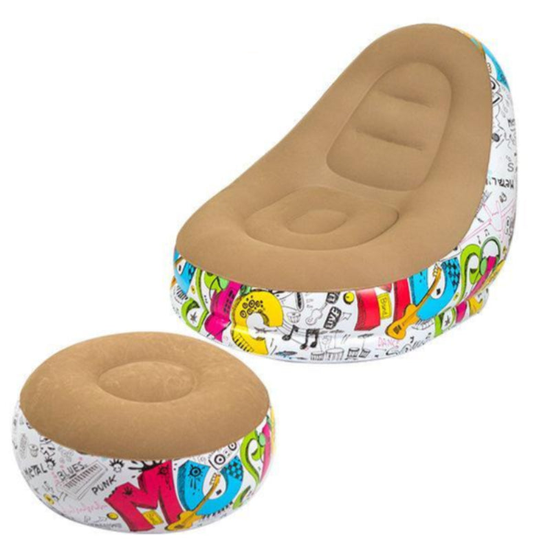 Elosung Coffee Graffiti Portable Inflatable Sofa Chair With Waterproof Flocked Lazy For Camping And Home Use Sofas Armchairs & Couches