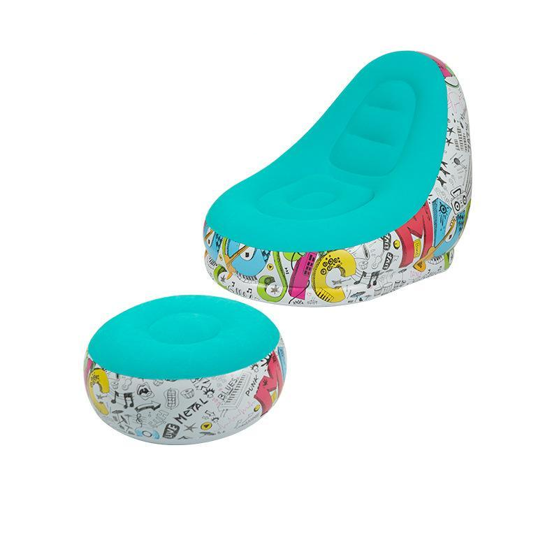 Blue Graffiti Inflatable Sofa Chair With Waterproof Flocked Lazy For Camping And Home Use Camping Furniture