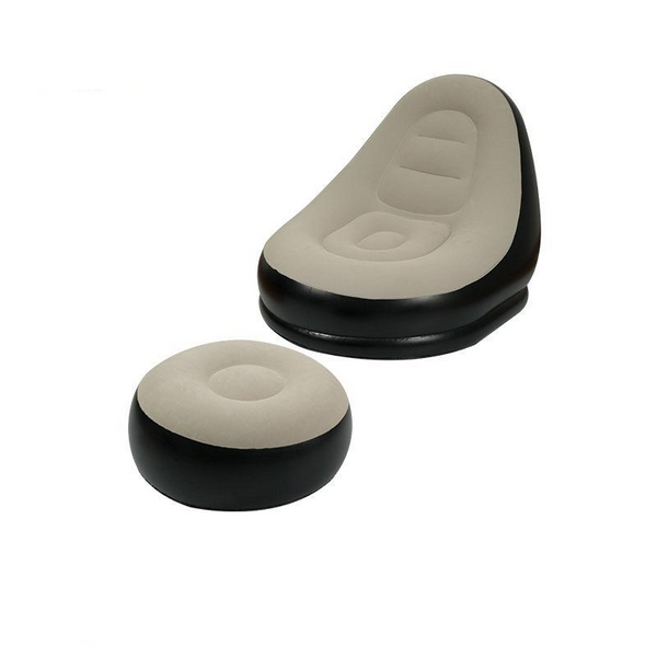 Elosung Grey And Black Patchwork Portable Inflatable Sofa Chair With Ottoman Waterproof Flocked Lazy For Camping Home Use Sofas Armchairs & Couches