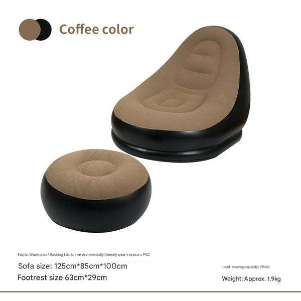 Elosung Coffee And Black Patchwork Portable Inflatable Sofa Chair With Waterproof Flocked Lazy For Camping Home Use Sofas Armchairs & Couches
