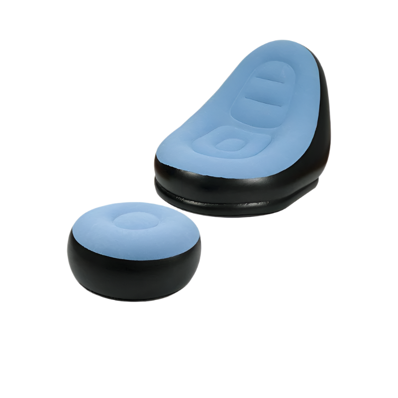 Blue And Black Patchwork Portable Inflatable Sofa Chair With Waterproof Flocked Lazy For Camping Home Use Bean Bags & Inflatables