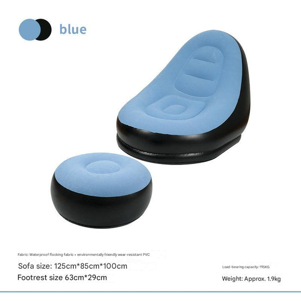 Blue And Black Patchwork Portable Inflatable Sofa Chair With Waterproof Flocked Lazy For Camping Home Use Bean Bags & Inflatables
